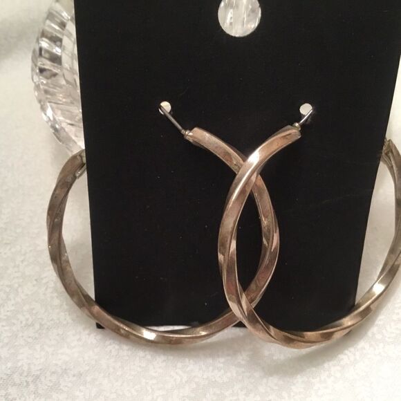 Large Goldtone Twisted Hoop Earrings - Picture 1 of 5